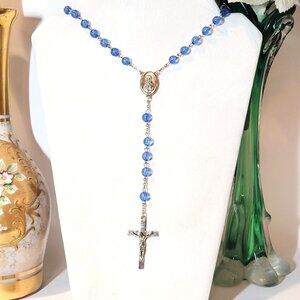 ✝Unisex Catholic Religious Blue Virgin Mary & Jesus Rosary Prayer Beads Rosaries